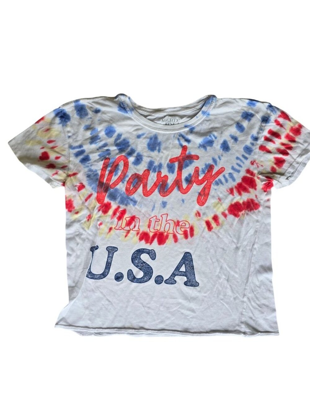 Mighty Fine Women’s Party In The USA Tie-Dye T-Shirt White Multicolor Size M